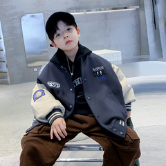 潮牌拼接男童棒球服外套春季2024新款兒童衣服中大童夾克春裝批發