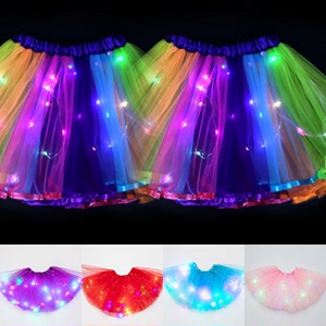 Kids girls LED lights colorful tutu skirts glowing veil luminous costumes ballet modern dance tulle skirts for toddlers