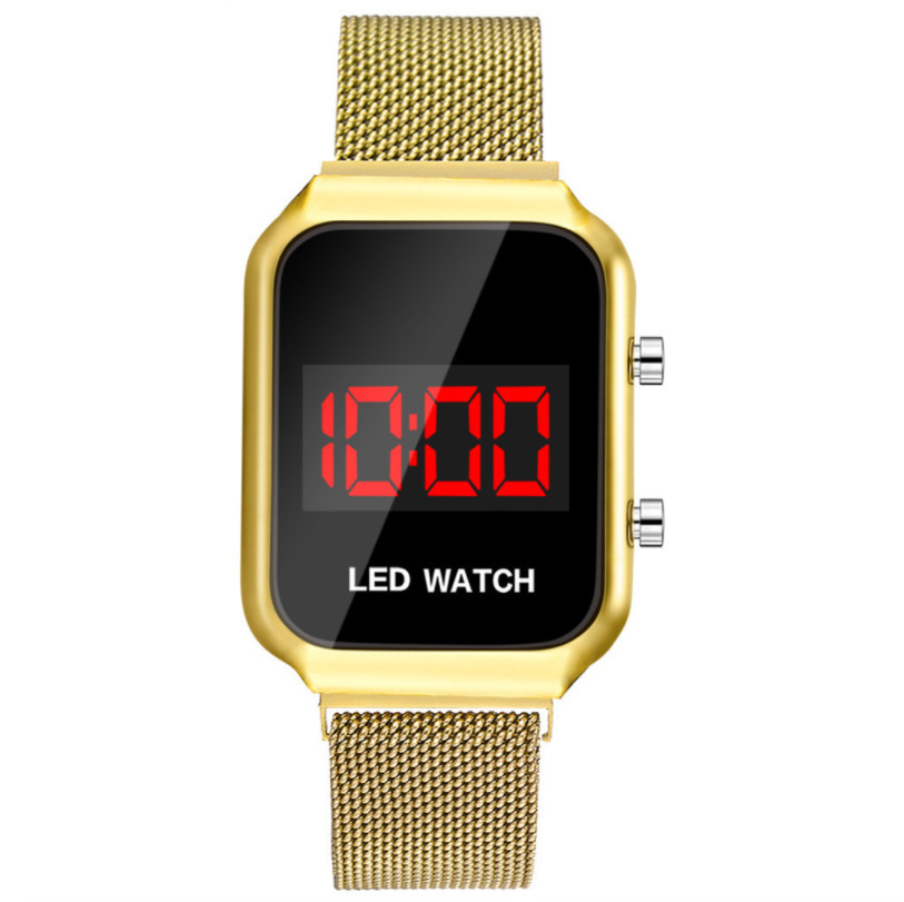 Hot selling push-button electronic watch student sports personality magnet buckle mesh belt led watch_voghion.com
