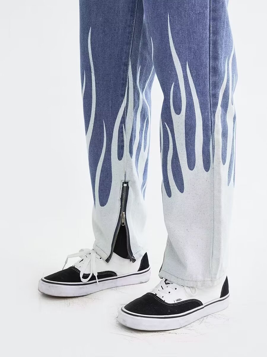 Men's Clothing Vibe Style Letter Jeans For Men With Side Zipper Design, Niche Hip Hop Street Rocking Slim Trousers_voghion.com