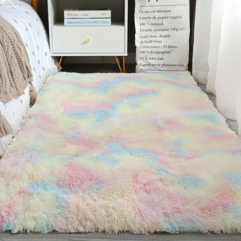 Alfombra teñida de seda sala de estar dormitorio alfombra roja alfombra de cama resistente a la suciedad fácil de cuidar alfombra de pierna alfombra de peluche de color sólido