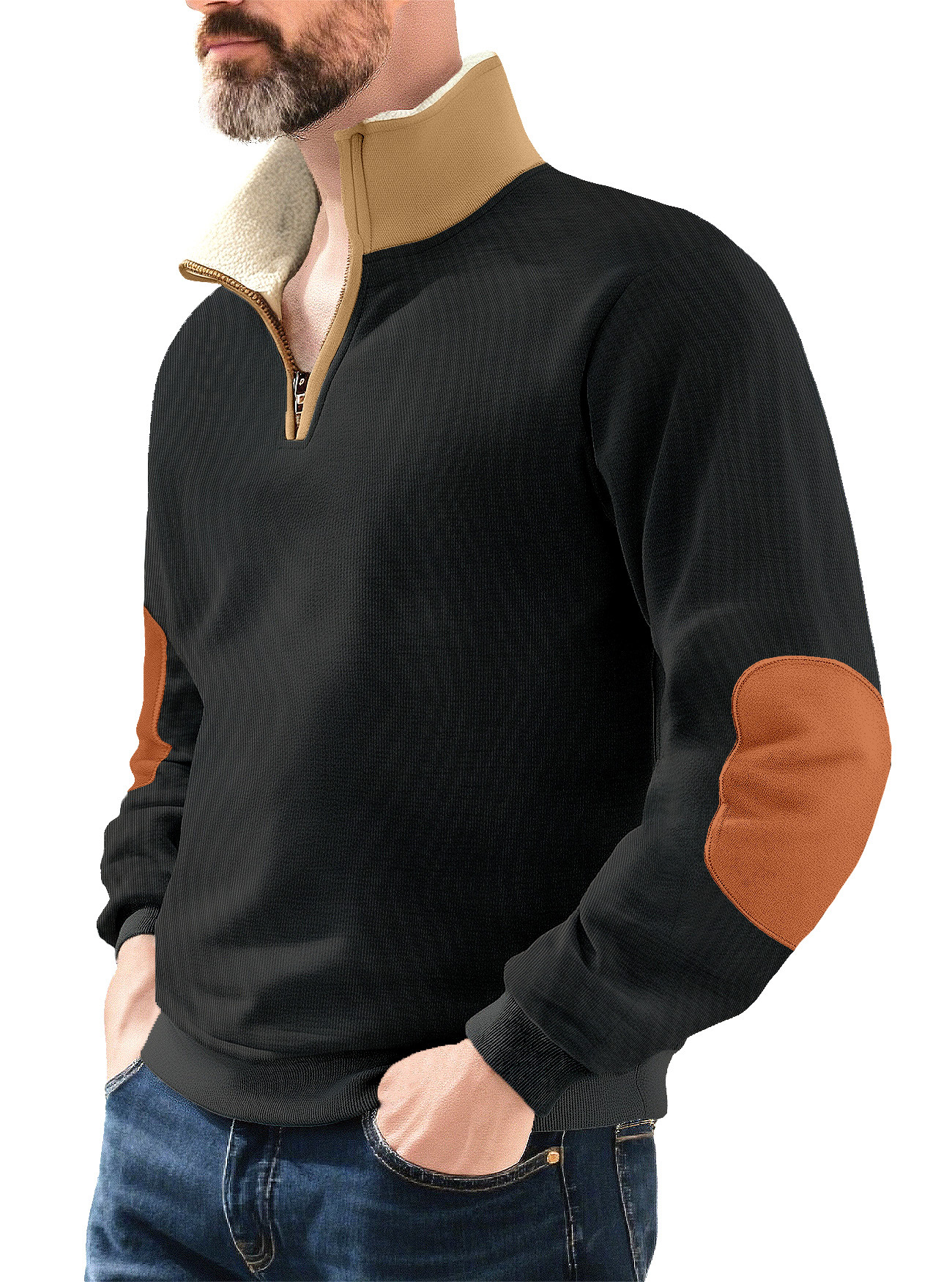 Nuevo transfronterizo europeo y americano semi-cremallera suéter hombre temu otoño y invierno estilo americano cordero cuello bordado con camisa de terciopelo para hombres