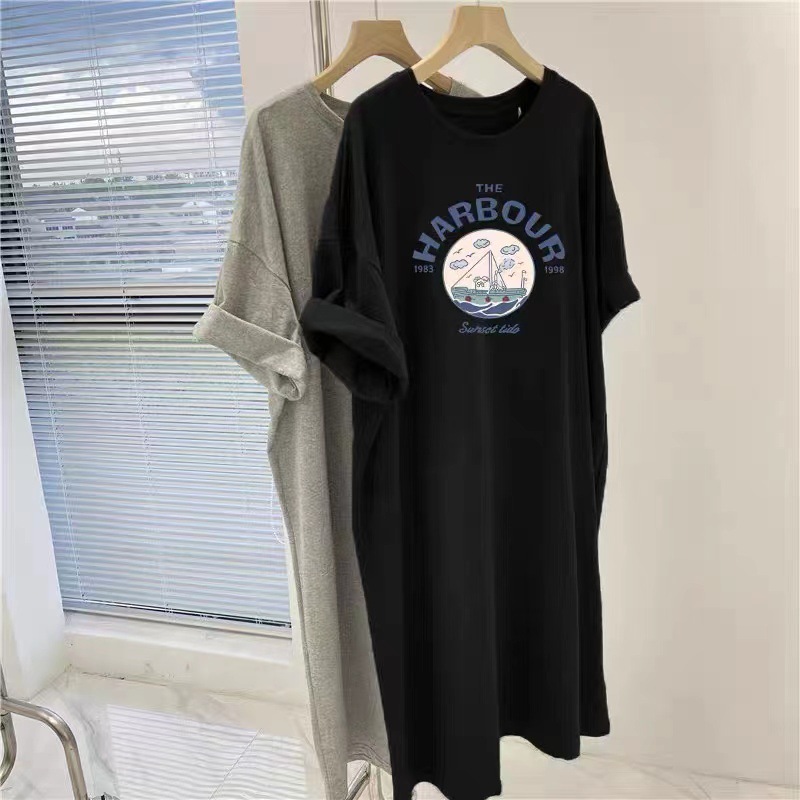 Women's T Shirt Dress Casual Round Neck Printing Short Sleeve Letter Ship Midi Dress Home Daily display picture 2