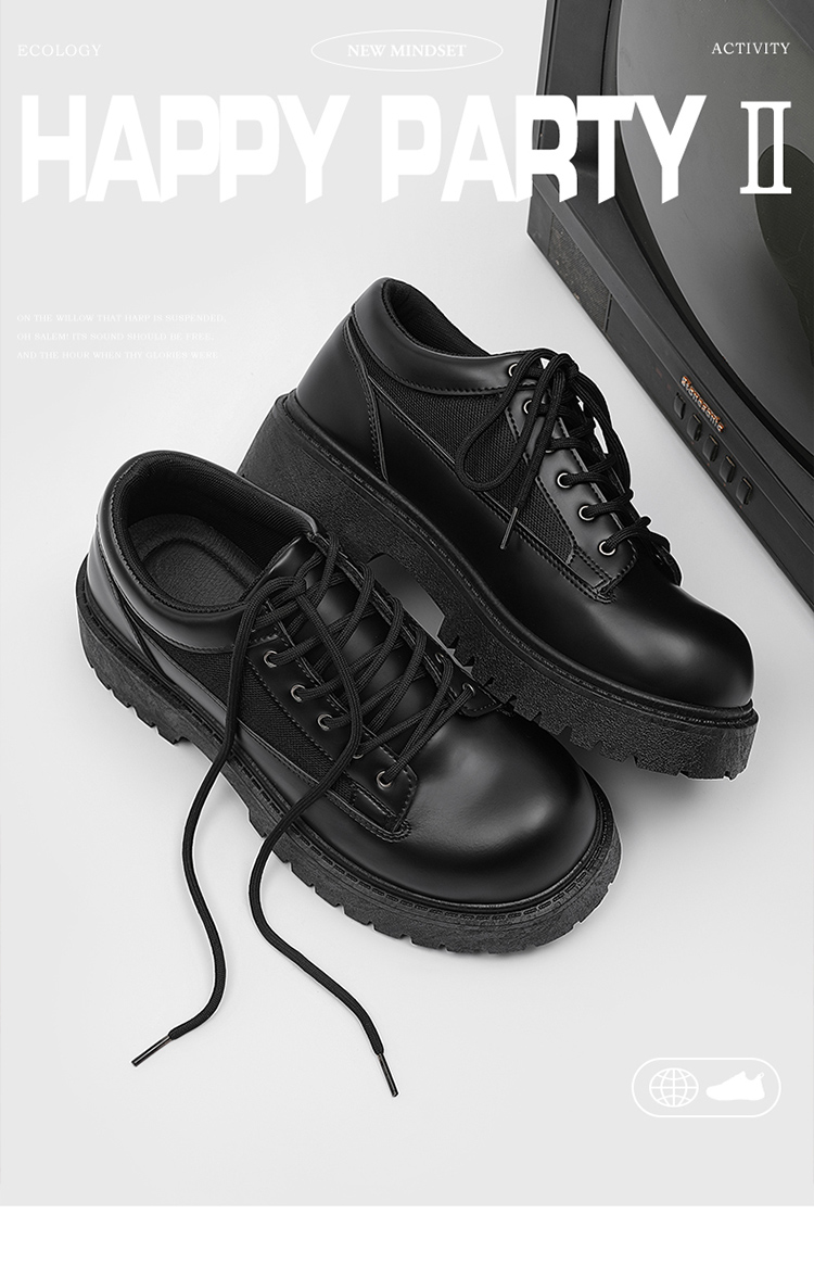 Baskets Derby pour homme ShoeVault, semelle épaisse rehaussante, noires, style britannique décontracté, chaussures de sport en cuir et mesh respirant pour l'été_voghion.com