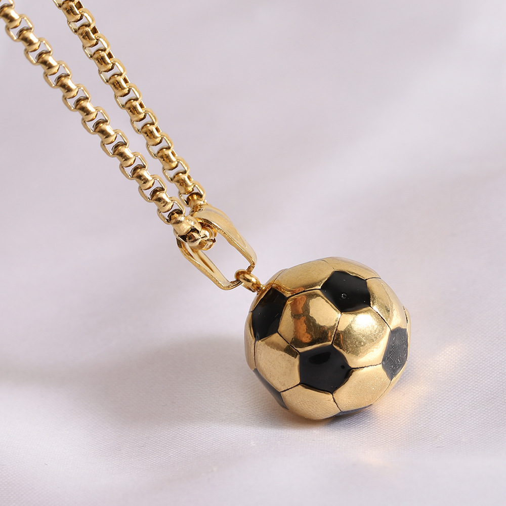 Titanium Steel Chain Material 1 Piece Quantity Simple Style Football Titanium Steel Polishing Pendant Necklace