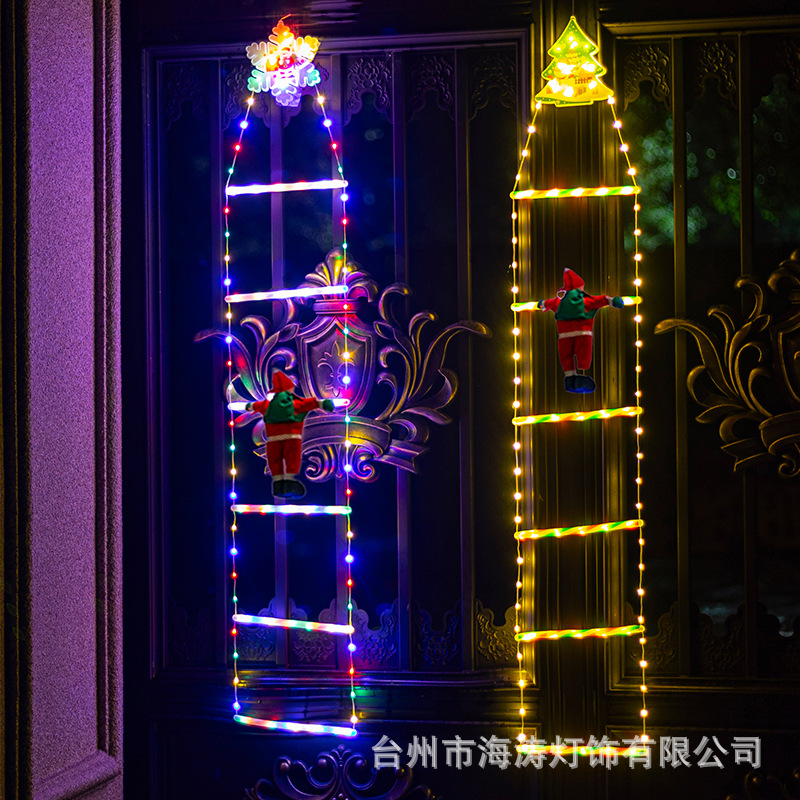 Nueva decoración de Navidad Papá Noel escalada escalera cadena árbol de Navidad decoración de pared luz ambiente nieve escalera luz