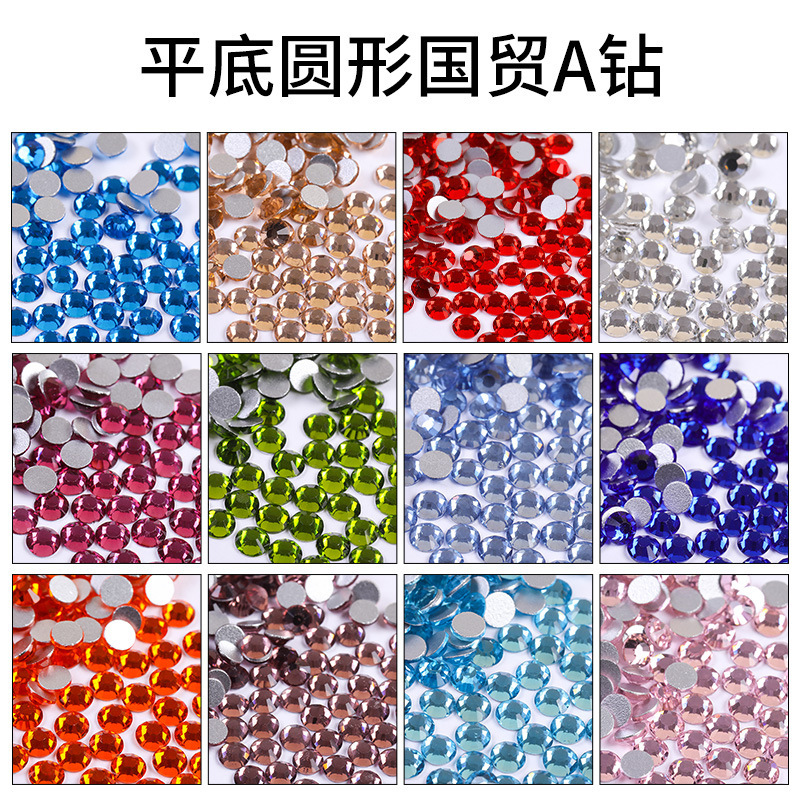 Cross-Border Hot-Selling Crystal Glass Flat-Back Rhinestones, National Trade A-Grade Colored Round Rhinestones for DIY Nail Art and Phone Case Decoration