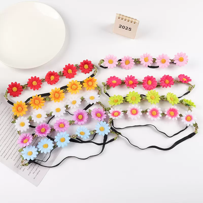 女童发带编织花朵韩版婚庆摄影旅游度假海边花环太阳花发饰批发