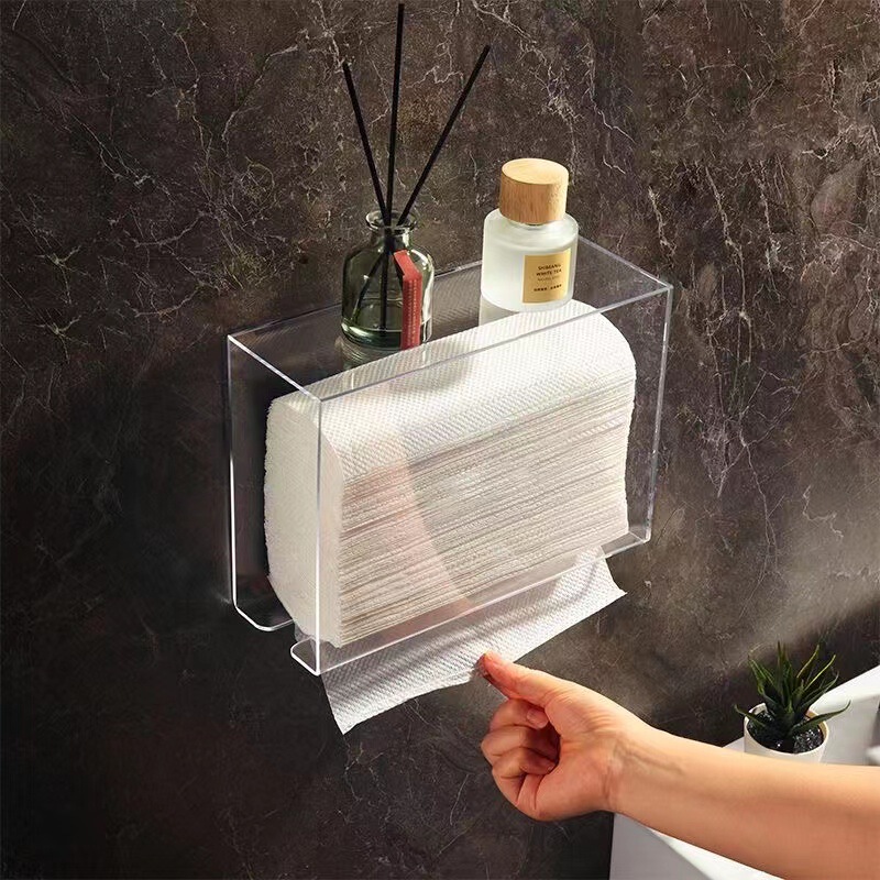 Shelf Hand Towel Box Wall-Mounted Hotel Napkin Bathroom Kitchen Toilet Punch-Free Acrylic Transparent