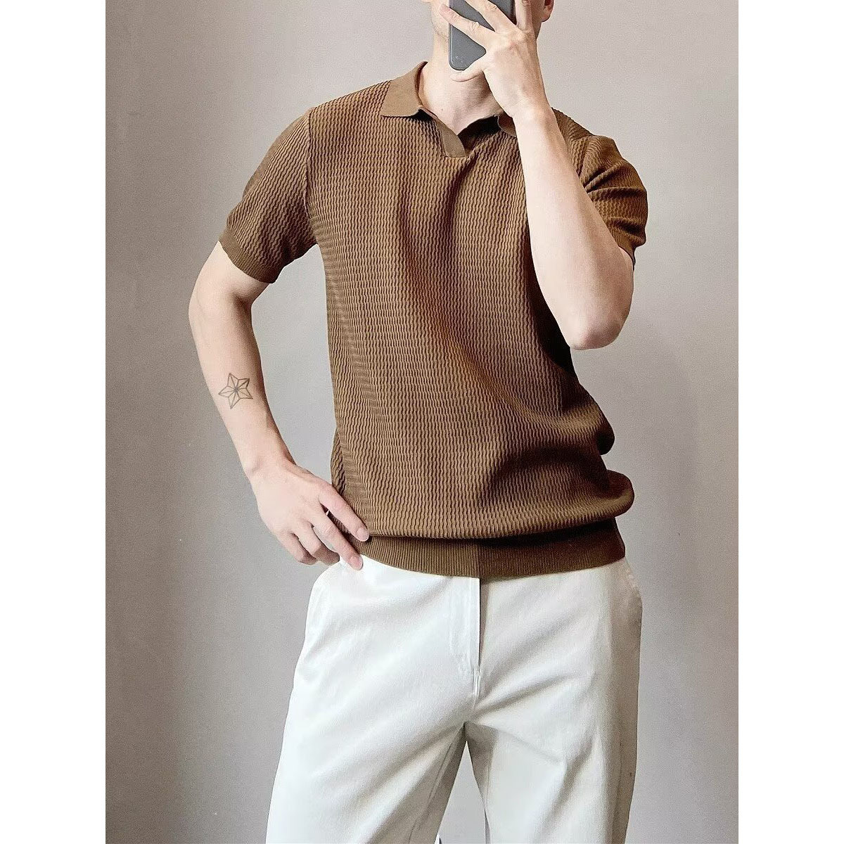 Polo camiseta camiseta de punto camiseta de manga corta camiseta hombre cuello en V seda de hielo verano fábrica transfronteriza mayorista camiseta de polo de hombre