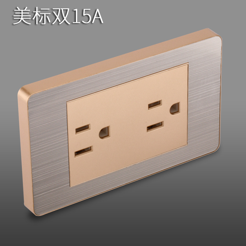 Panel de enchufe de metal estándar estadounidense de acero inoxidable dibujado oro tres agujeros Taiwan conmutador USB suministro directo de fabricantes de enchufes