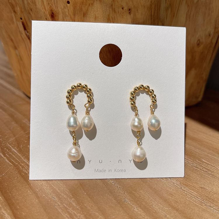 Elegant U Shape Alloy Plating Inlay Artificial Pearls Women's Drop Earrings display picture 2