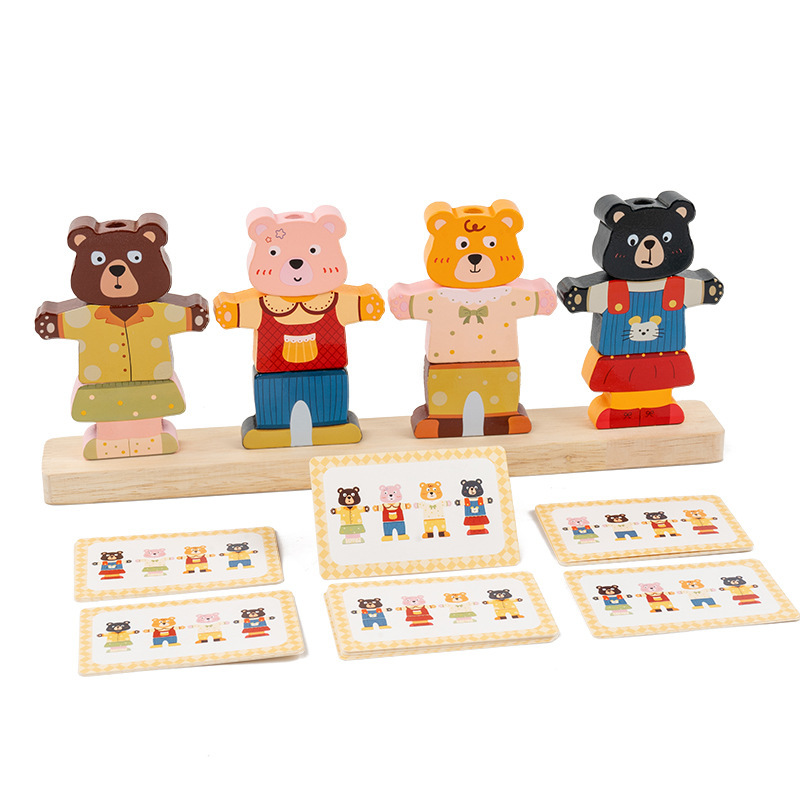 Wooden Early Education Educational Toy for Color Recognition, Bear Dress-Up Game, Bead Stringing, Wooden Matching Training Tool Wooden Early Education Educational Toy for Color Recognition, Bear Dress-Up Game, Bead Stringing, Wooden Matching Training Tool