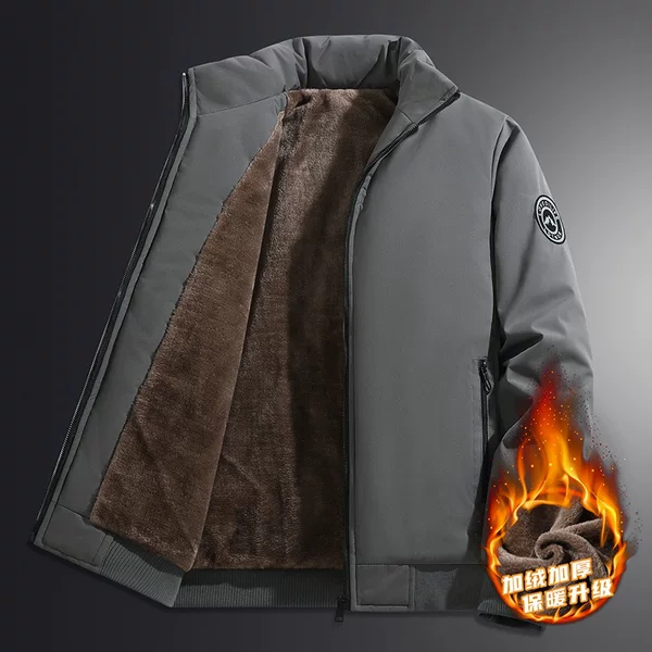 M-8XL plus-size men's padded cotton jacket with a stand-up collar, fleece-lined for warmth, windproof, and a loose, casual fit for winter