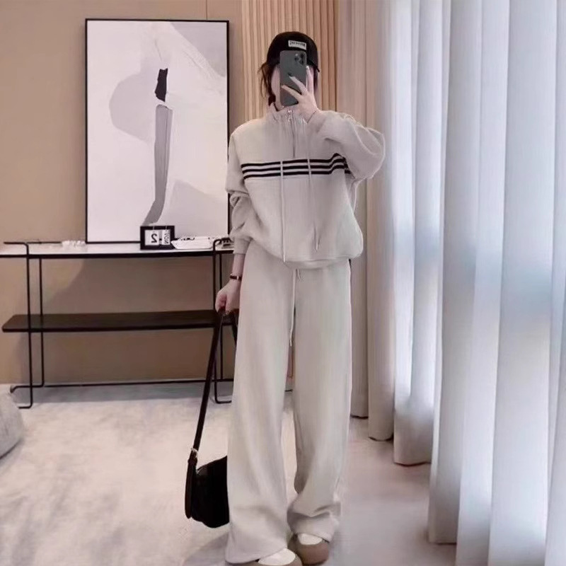时尚休闲运动套装女秋冬2025新款欧货宽松洋气加绒加厚卫衣两件套|undefined