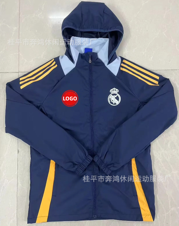 2526 chaqueta de fútbol con capuz nueva chaqueta de calentamiento a prueba de viento Barcelona Arsenal Real Madrid Manchester United chaqueta deportiva