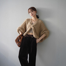 跨境出口日本乐天ins亚马逊外贸日韩宽松蝙蝠袖扭结针织衫毛衣