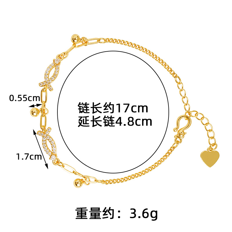 Nuevo producto pulsera de oro de lujo ligera línea de pulsera de oro de lujo pequeño pez bordilla esfera pulsera de moda femenina joyas de mano versátiles