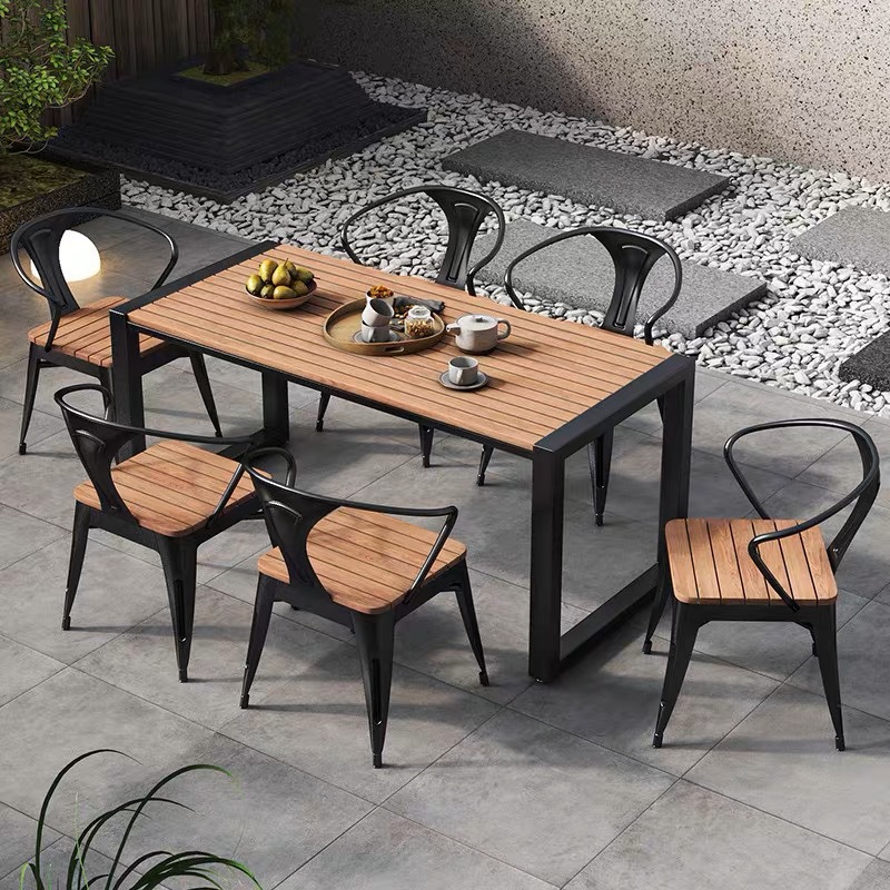 Minimalist outdoor plastic wood table and chair set, internet-famous light luxury terrace garden courtyard balcony outdoor open-air leisure furniture
