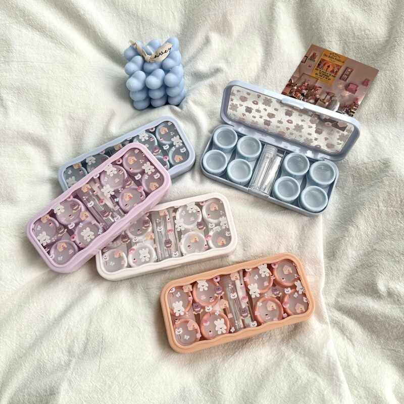 Cute Animal Contact Lens Case with Mirror, Companion Care Box, Colored Lens Case As4403, Set of Four