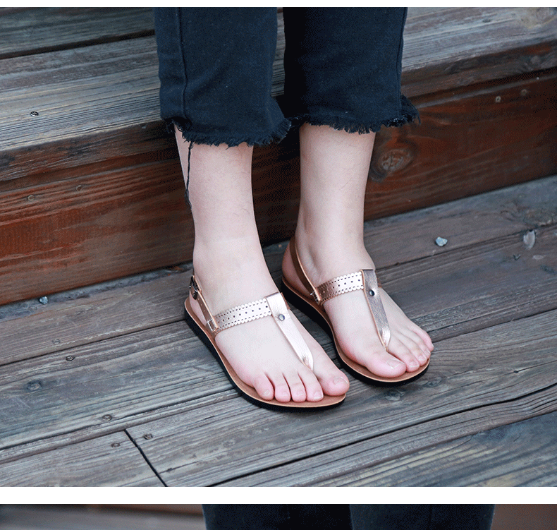 Dép sandal nữ quai ngang đế bệt chất liệu da PU thoáng khí chống trơn trượt — Màu Sâm panh, Màu đỏ rượu, Nâu Đen chi tiết 14