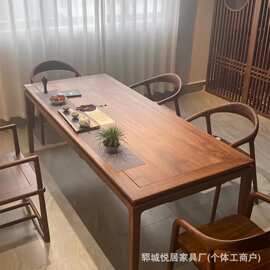 中式老榆木茶桌老门板长条办公桌椅会议桌实木待客泡茶台功夫茶桌