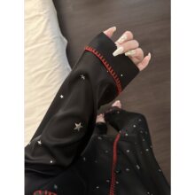 高级感撞色星星印花冰丝睡衣女2026春秋长袖长裤家居服套装可外穿