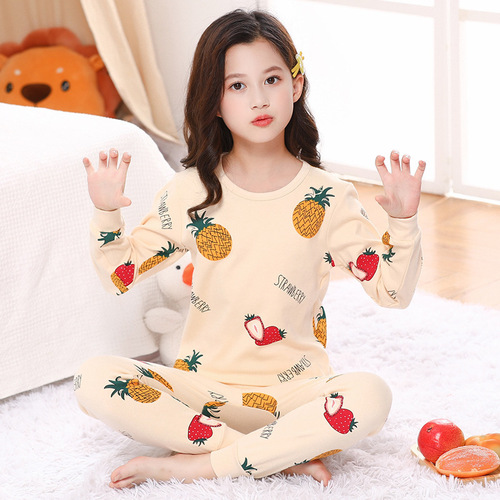 Children's innerwear set for autumn and winter, pure cotton, unisex, including tops and bottoms, suitable for middle children, pajamas, cotton-lined sweaters, warm pants.