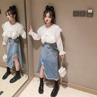 Girls' Skirt Set Spring Western Style Children's Fashionable Children's Clothing Korean Style Girls' Big Children's Internet Celebrity Denim Dress Two-piece Set