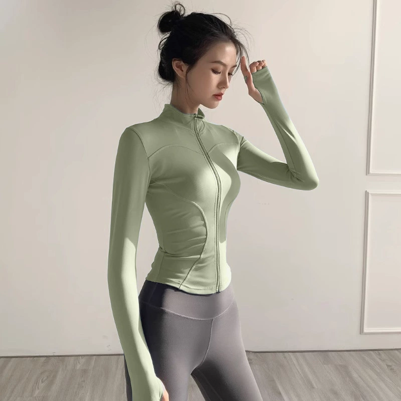 Быстросохнущая спортивная куртка для путешествий, куртка с zipper, талия-формирование, спорт и йога (растяжка 2–4 стороны)
