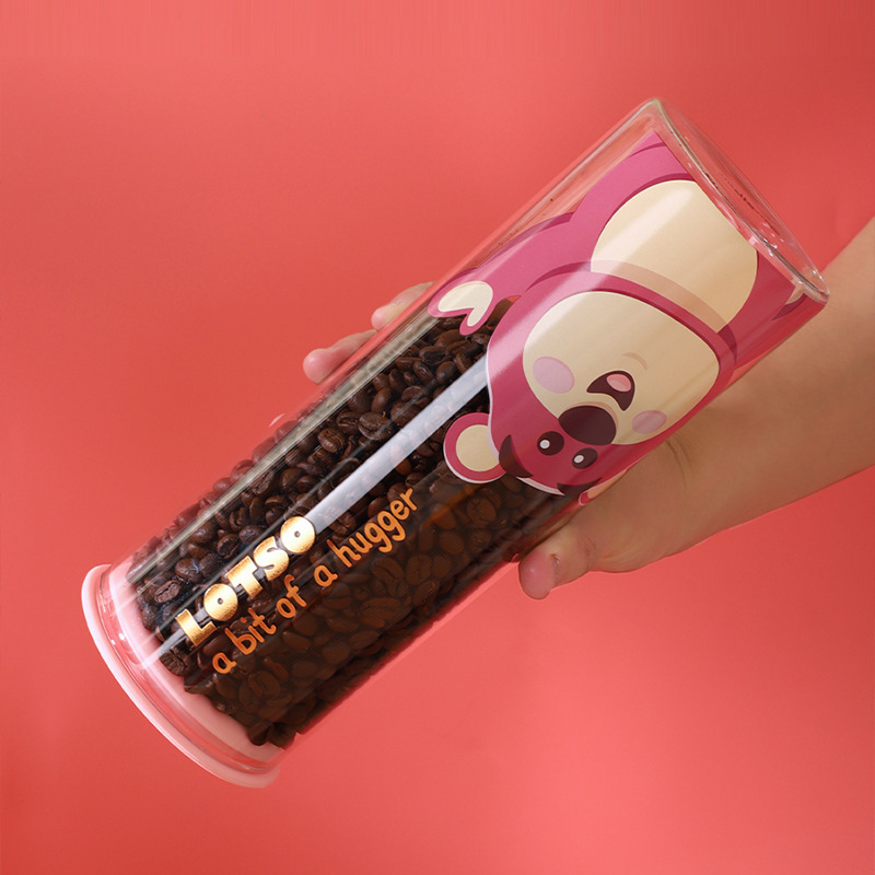 Tarro sellado de café de vidrio de oso de fresa Aperitivos de grado alimenticio Tarro de almacenamiento de dulces lindo de dibujos animados Tarro de regalo para niñas
