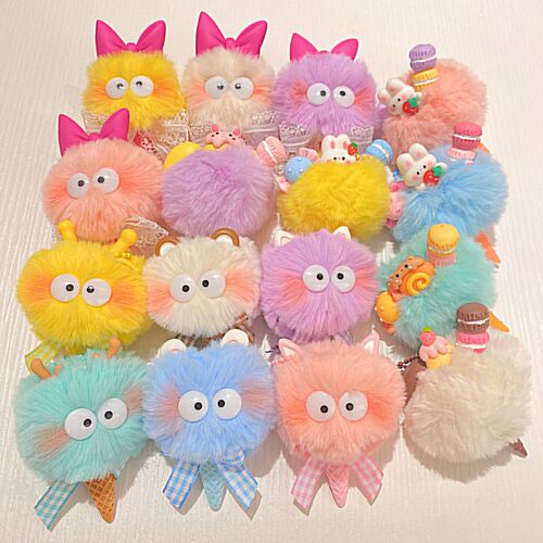 New colorful little monster plush doll pendant cute bow cartoon doll ice cream keychain pendant