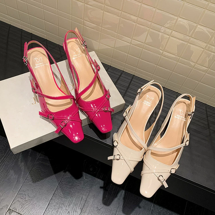 ~Сдержанные каблуки~2025 весна и лето модные stilettos квадратный носок пряжка ремешок для женщин сандалии глубокий ротик задняя лямка высокие каблуки 40