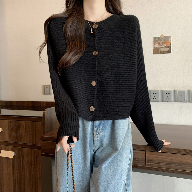 针织开衫女外穿新款慵懒风圆领宽松蝙蝠袖百搭休闲秋冬外套上衣女|undefined