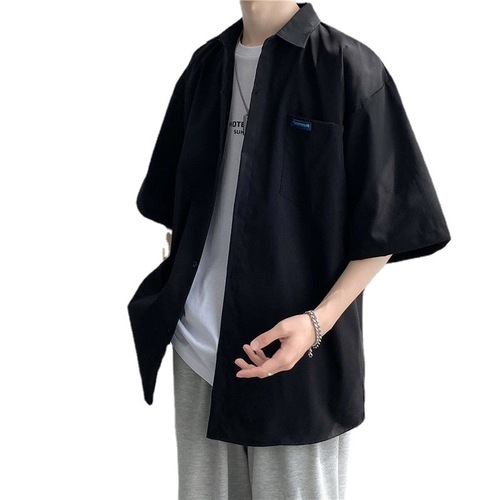 Men's loose short-sleeve casual Korean-style five-sleeve collared shirt, trendy and handsome, versatile summer white collared shirt