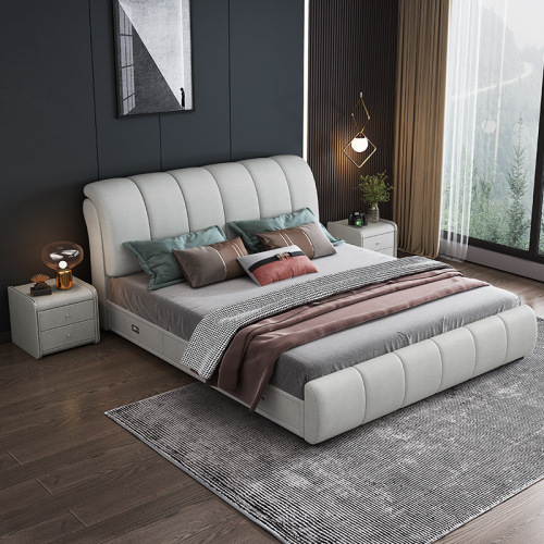 Leather bed master bedroom large bed 1.8 double small apartment 2 meters atmospheric modern simple soft package technology fabric bed