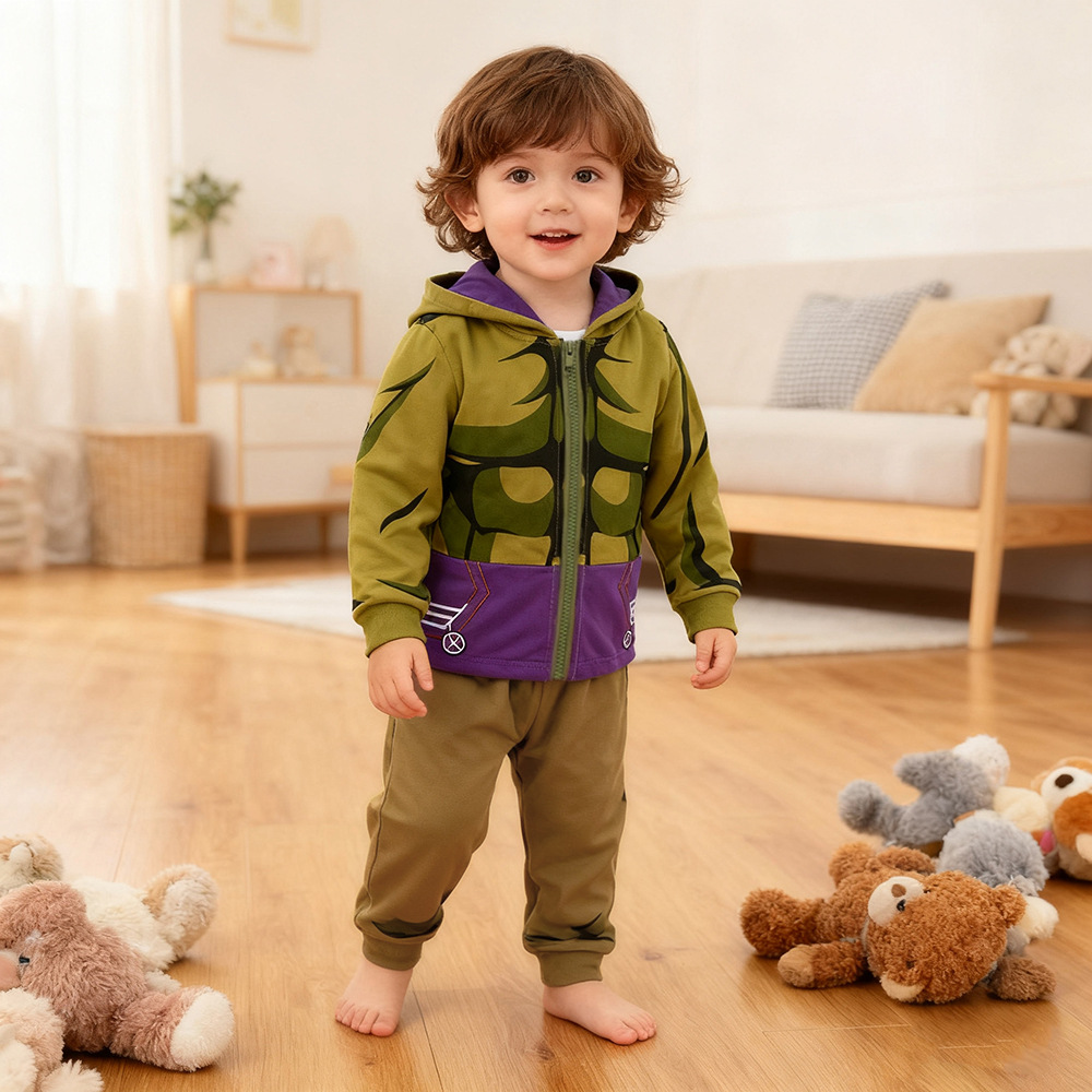 Children's spring and autumn cartoon Captain coat European and American fashion boys hooded long sleeve zipper shirt wholesale agent
