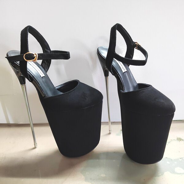 Giày sandal cao gót nữ mũi trắng gót siêu cao 22 cm đế dày — màu đen