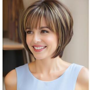 Premium wig cross-border European and American fashion wig women's short straight hair chemical fiber whole top headgear source factory in stock wholesale
