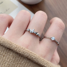 S925纯银精致锆石蝴蝶戒指肌理感气质叠戴食指戒简约高级感指环