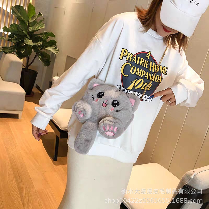 2020 Red Red Red New Korean Fashion Pussycat Bag Lovely Soft Moe Fashion Academy Wind Fluffy Pussycat Bag Mujer marea image 4