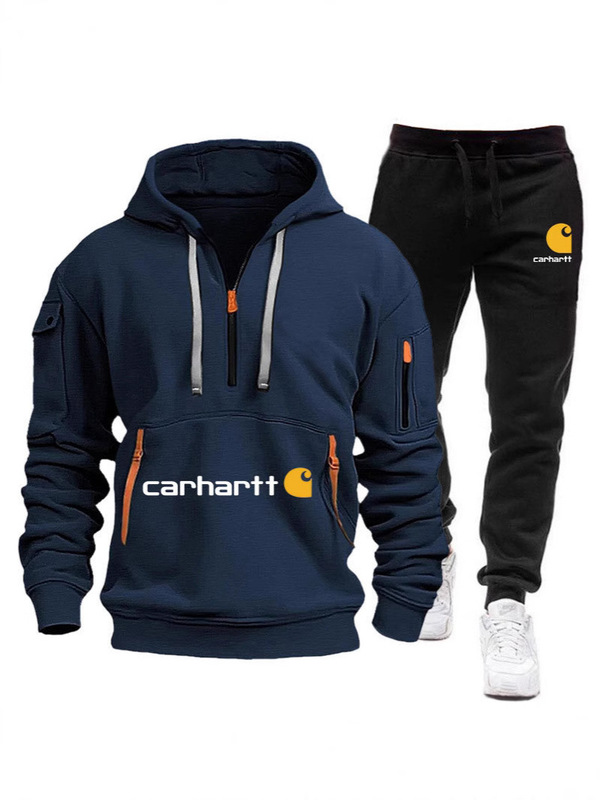 2024 Versatile Men's Sports Sweatshirt Carhartt Mango Multi-Pocket Zip-Up Hooded Tracksuit Set