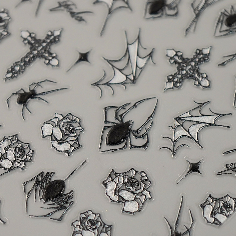 Cross-Border Hot-Selling New Ins Style 5D Embossed Halloween Series Spider Cross 3D Nail Stickers Accessories Z1672 Cross-Border Hot-Selling New Ins Style 5D Embossed Halloween Series Spider Cross 3D Nail Stickers Accessories Z1672
