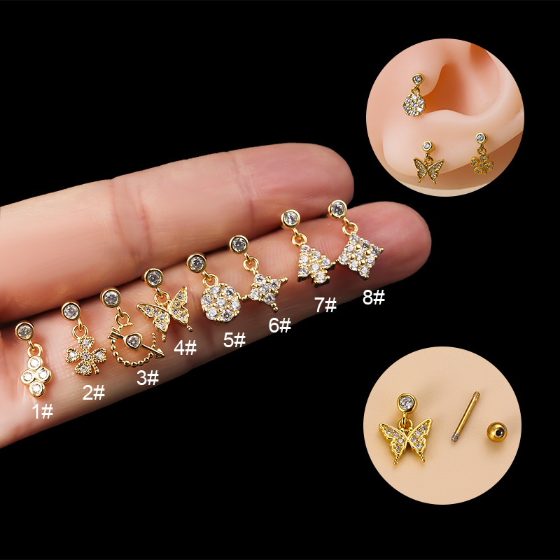 Fashion Butterfly Metal Plating Inlay Artificial Gemstones Ear Studs 1 Piece