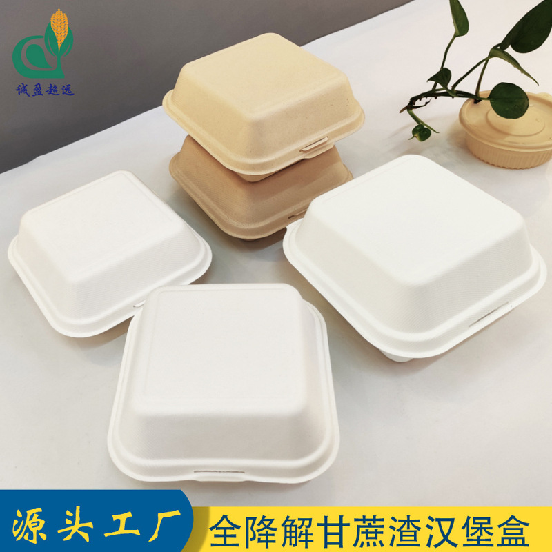 Disposable Hamburger Box Bagasse Lunch Box Degradable Compostable Tiramisu Shuffle Cake Takeaway Box