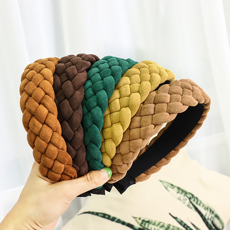 European And American New Style Solid Color Braided Wide Brim Press Hair Wash Headband Wholesale display picture 14