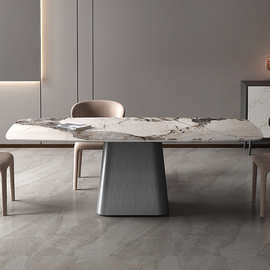 意式极简亮光岩板长方形餐桌组合家用小户型现代轻奢简约餐桌饭桌