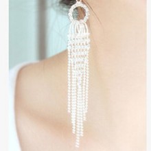 韩国夸张4个圈圆形流苏耳环耳坠 超长款水钻耳线耳饰批发 女