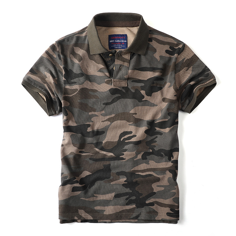 Akarmy Military Fan Camouflage Short-Sleeved T-Shirt Men's Summer Loose Shirt Men's Lapel Military Polo Akaf003