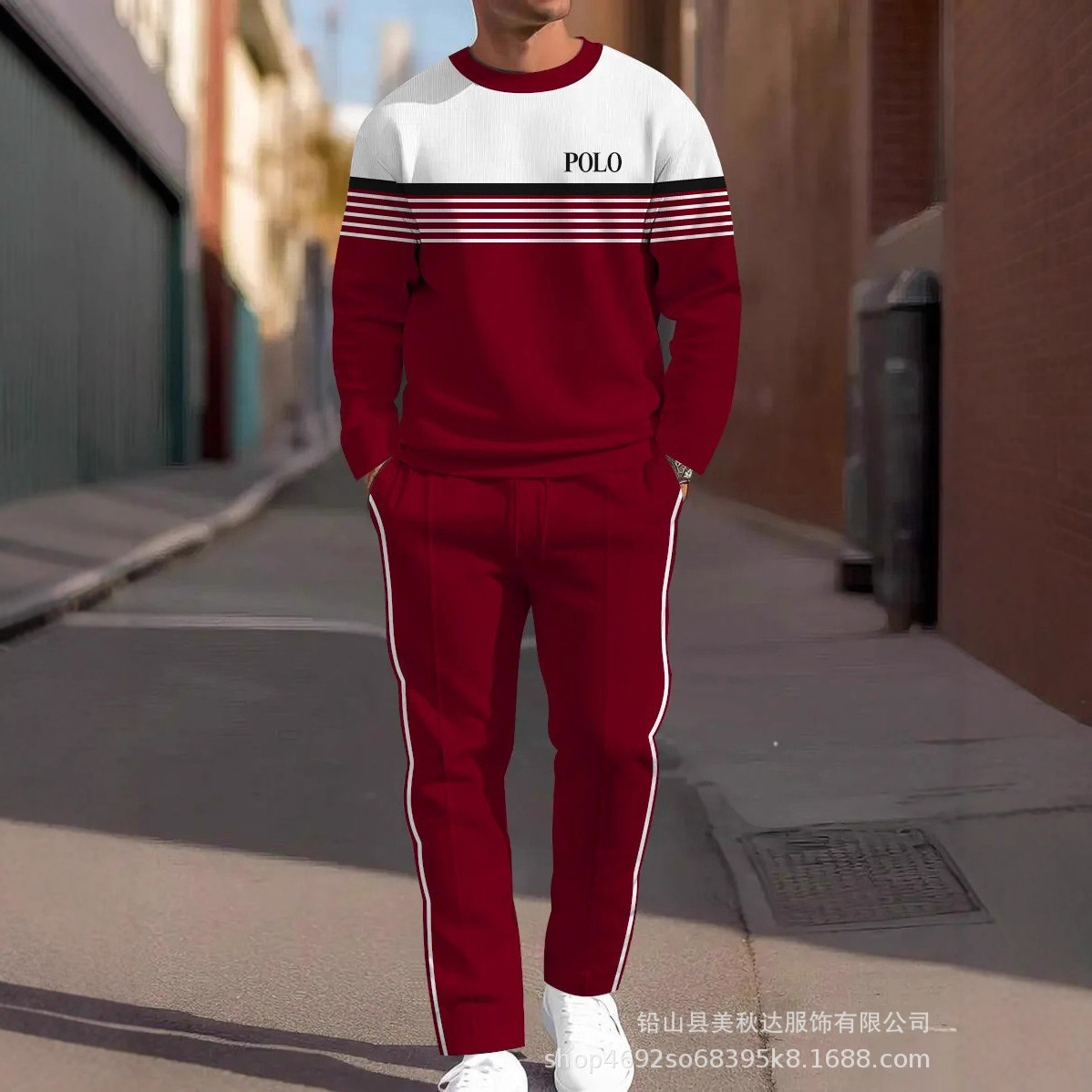 新款春秋时尚运动休闲潮流圆领卫衣卫裤套装跨境外贸厂家直销